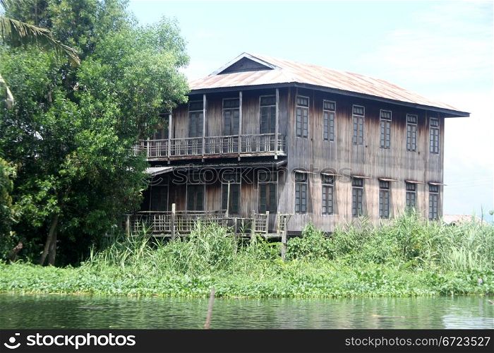Wooden houset in canal, Inle lake, Myanmar