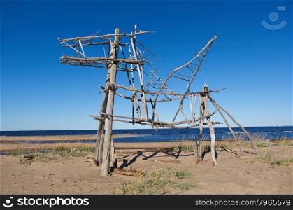 Wooden installation .White Sea .Russia, Arkhangelsk region.