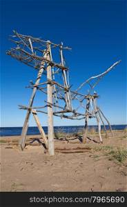 Wooden installation .White Sea .Russia, Arkhangelsk region.