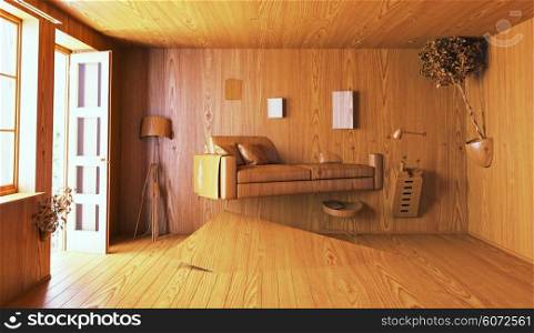 wooden interior. 3d concept