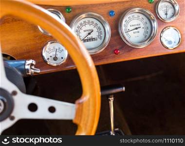 Wooden interior of antique luxury car