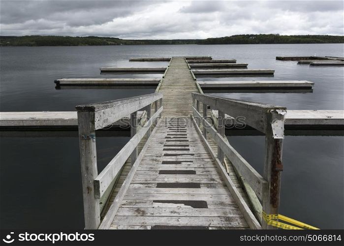 Wooden jetty leading to sea, Guysborough, Nova Scotia, Canada