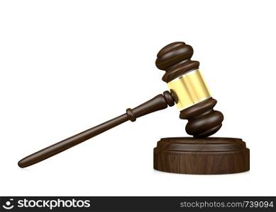 Wooden judge's gavel isolated on white background, 3D Rendering