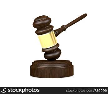 Wooden judge's gavel isolated on white background, 3D Rendering