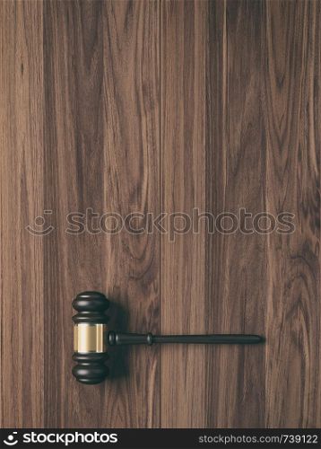 Wooden judge's gavel on wood background with copy space for mock up, 3D Rendering