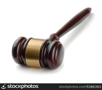 Wooden judges gavel isolated on white