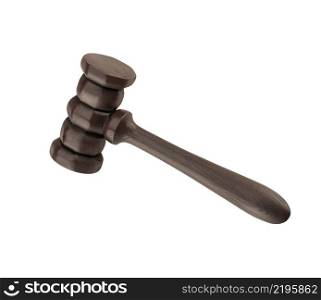 Wooden justice gavel and block with brass isolated on white background. Wooden justice gavel and block with brass