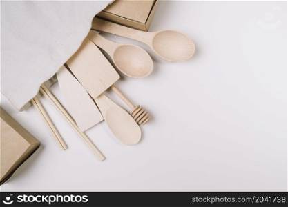 wooden kitchen tools with copy space