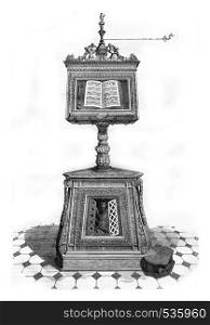 Wooden lectern in the church of Santa Maria in Organo, Verona, vintage engraved illustration. Magasin Pittoresque 1857.