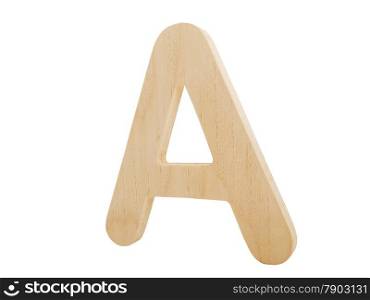 wooden letter a isolated on white, studio shot