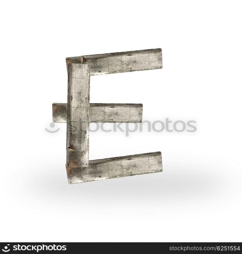 Wooden letter E on white