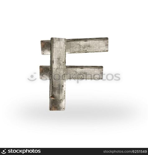 Wooden letter F on white