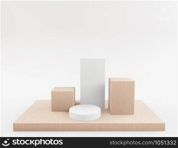 wooden little podiums Cosmetic background for product presentation, for fashion magazine or advertising illustration. 3d render illustration