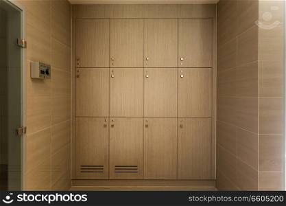 wooden locker room in the modern building