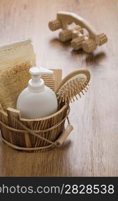 wooden massager and bucket