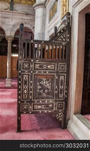 Wooden minbar, sermon pulpit of Ottoman times. Wooden minbar, sermon pulpit of Ottoman times in mosque