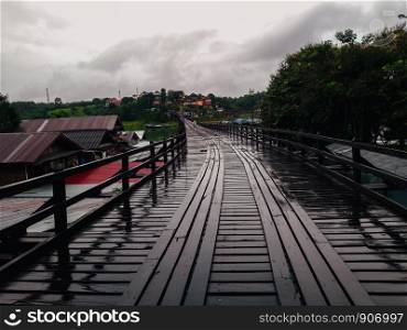 Wooden Mon Bridge in Sangkhlaburi, Kanchanaburi province, Thailand