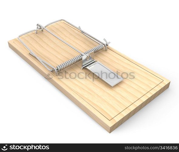 Wooden mouse trap, isolated on white background