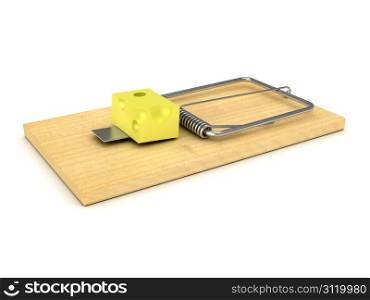 Wooden mousetrap over white background