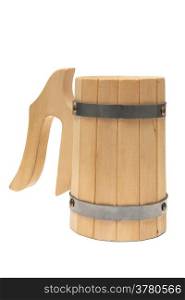 Wooden mug for beer on a white background