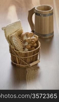 wooden mug with bucket