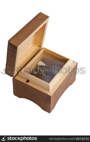 Wooden music box isolated on white