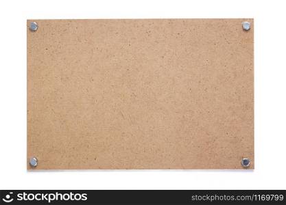 wooden nameplate or wall sign isolated at white background, mdf texture surface