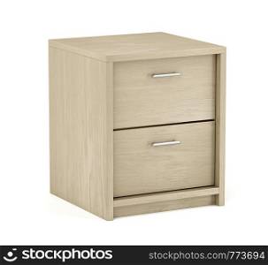 Wooden nightstand with two drawers on white background