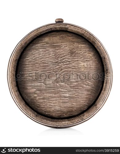 Wooden old oak barrel isolated on white background. Wooden old oak barrel