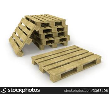 Wooden pallet and stack of pallets isolated on white background