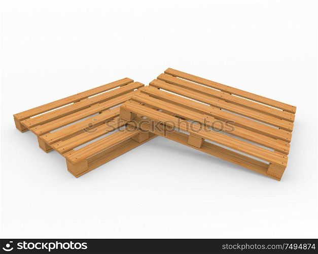 Wooden pallets on a white background. 3d render illustration.. Wooden pallets on a white background.