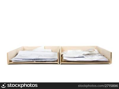 Wooden paper trays on a white background