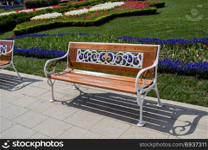 Wooden park bench at a park
