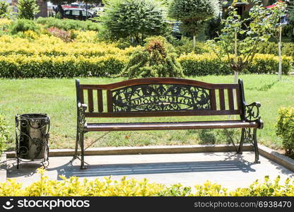 Wooden park bench at a park