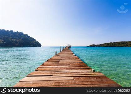 Wooden pathway. Tropical Resort. boardwalk on beach