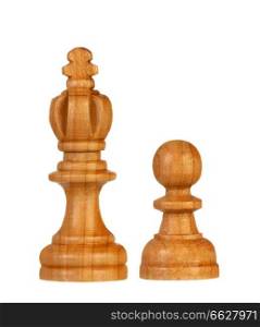 Wooden pawns team with it s king isolated on a white background
