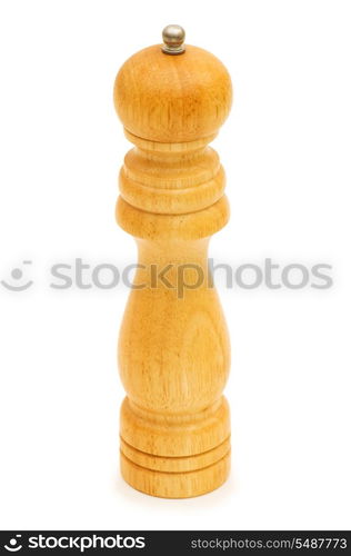 Wooden pepper mill isolated on the white