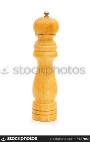 Wooden pepper mill isolated on the white