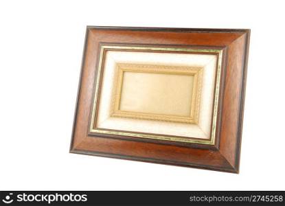wooden photo-frame isolated on white background