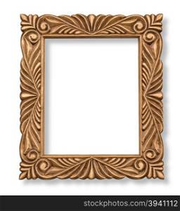wooden picture frame carved by hand on white background with clipping path