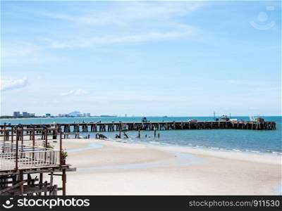 Wooden pier for fishing boat in the southern of Thailand.