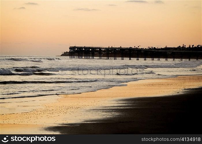 Wooden pier on a beach, San Diego, California, USA