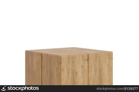 Wooden podium, table isolated on white background. Rectangular stage for product, cosmetic presentation. Natural mock up. Pedestal or platform for beauty products. 3D rendering. Wooden podium, table isolated on white background. Rectangular stage for product, cosmetic presentation. Natural mock up. Pedestal or platform for beauty products. 3D rendering.