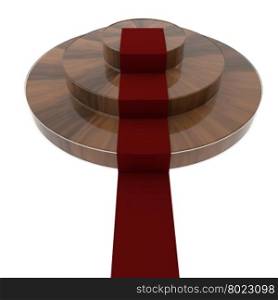 Wooden podium with red carpet, isolated over white, 3d rendering