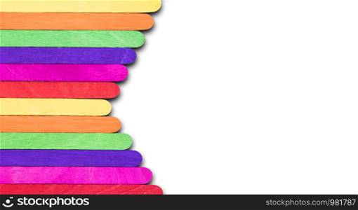 Wooden Popsicle Sticks Color full On a white background