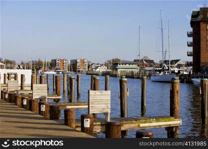 Wooden posts at a pier, Annapolis, Maryland, USA