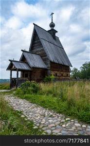 Wooden Resurrection Church in Plyos on a cloudy summer day, Russia.