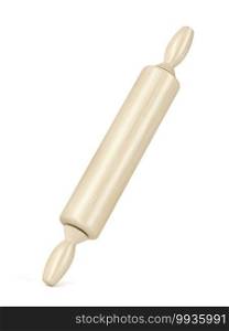 Wooden roller type rolling pin on white background