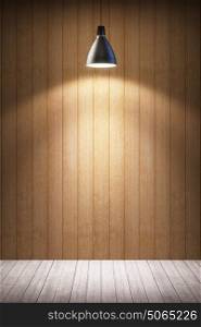 wooden room interior with lamp at night, 3d rendering