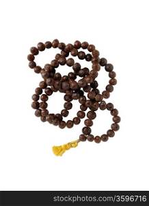 Wooden rosary isolated on white background